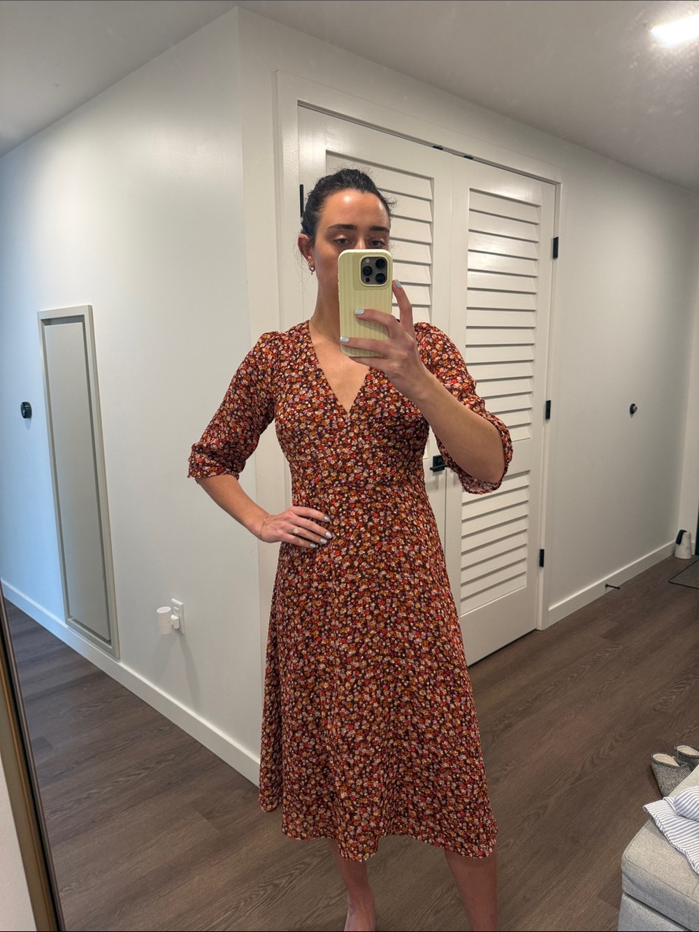 Madewell Rust Floral V-Neck Midi Dress